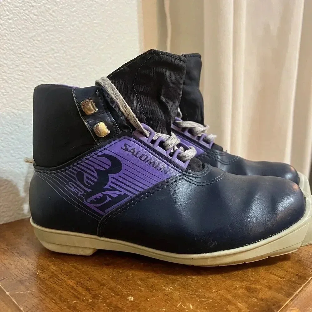 Vintage SALOMON 361 SR Nordic Cross Country Ski Boots Size EU 36 US 6 SNS Purple